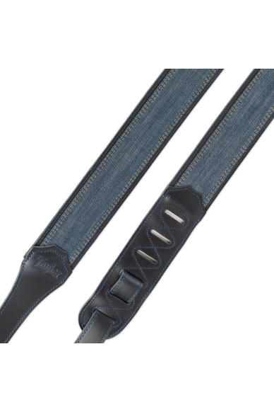 Taylor 2,5" Blue Denim Guitar Strap, Navy Leather Edges