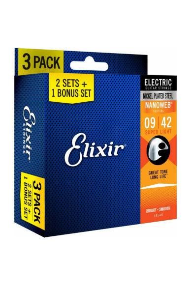 Elixir 3X2 Pack 16540 Electric Nickel Plated Steel Nanoweb