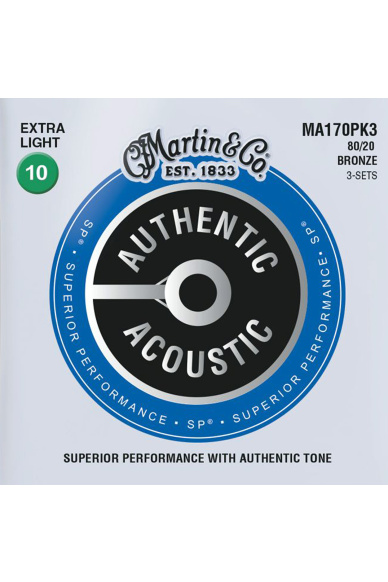 Martin MA170PK3 SP 80/20 Bronze Authentic Strings Extra Light 10/47 Triple Pack