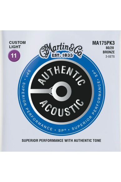 Martin MA175PK3 SP 80/20 Bronze Authentic Strings Custom Light 11/52 Triple Pack