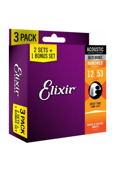 Elixir 3X2 Pack 16539 Acoustic 80/20 Bronze Nanoweb