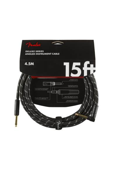 Fender Deluxe Series Instrument Cable 4.5m Straight/Angle Black Tweed