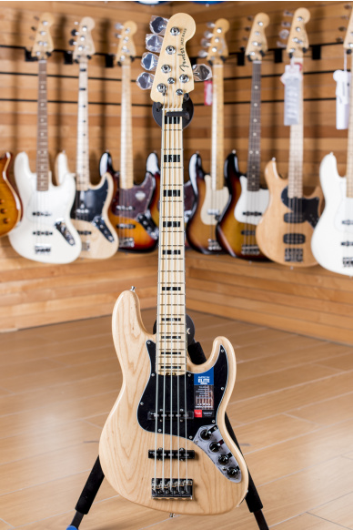 Fender American Elite Jazz Bass V Maple Fingerboard Ash Natural