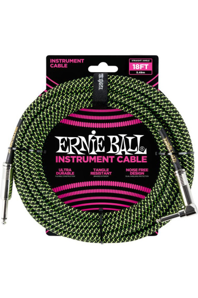 Ernie Ball 6082 Braided Black/Green Jack Cable 5m