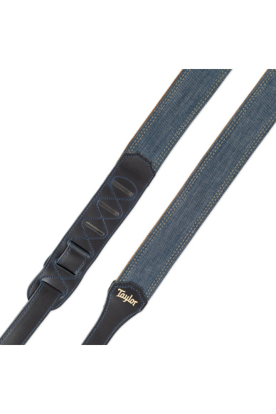 Taylor 2" Blue Denim Guitar Strap, Navy Leather Edges