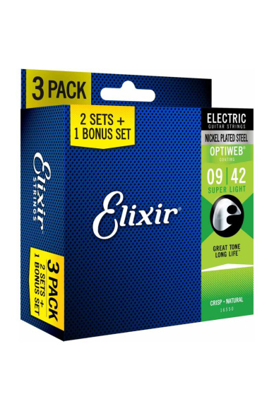 Elixir 3X2 Pack 16550 Electr Nickel Plated Steel Optiweb