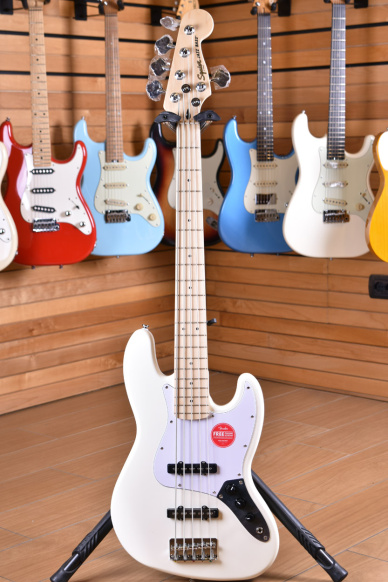 Squier ( by Fender ) Affinity Series Jazz Bass V Maple Neck White Pickguard Olympic White