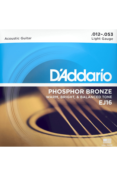 D'Addario EJ16 Phosphor Bronze 12-53 Light Acoustic Guitar Strings