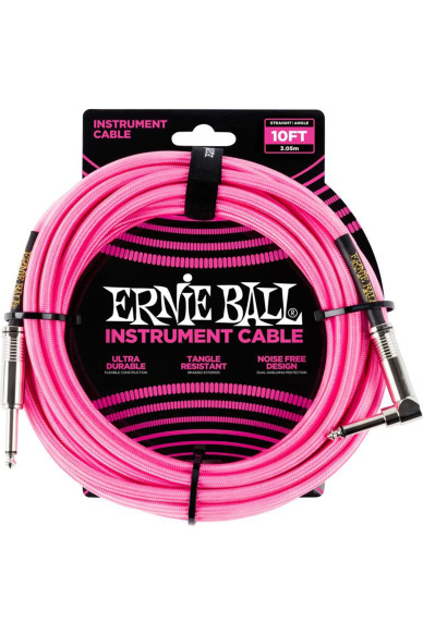 Ernie Ball 6078 Braided Neon Pink Jack Cable 3m