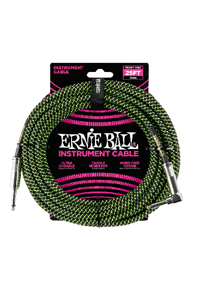 Ernie Ball 6066 Braided Black/Green Jack cable 7,62m