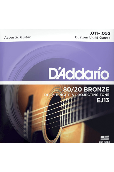D'Addario EJ13 80/20 Bronze 11-52 Custom Light Acoustic Guitar Strings